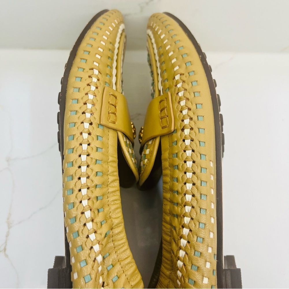 Tory Burch Tan & Teal Woven Flats - Picture 9 of 12